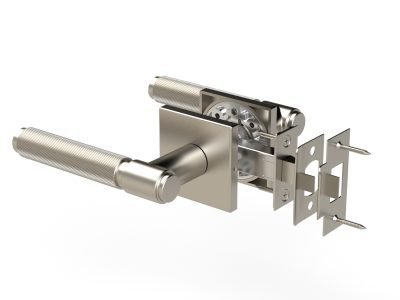 Square Knurled Door Handle in Brushed Nickel Finish